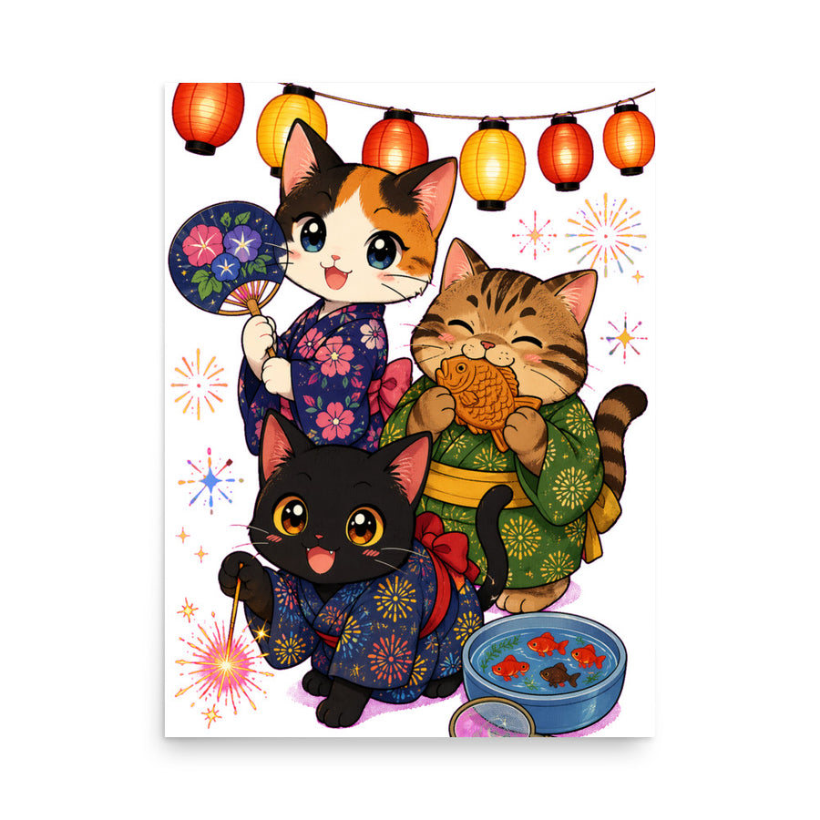 Cat Lovers Festival Poster - Anime Matsuri Cats Wall Art mockup