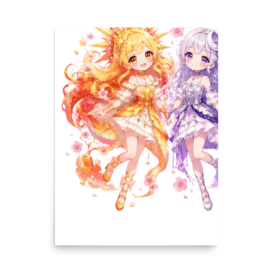 Celestial Sun & Moon Anime Poster | Kawaii Magical Wall Art mockup
