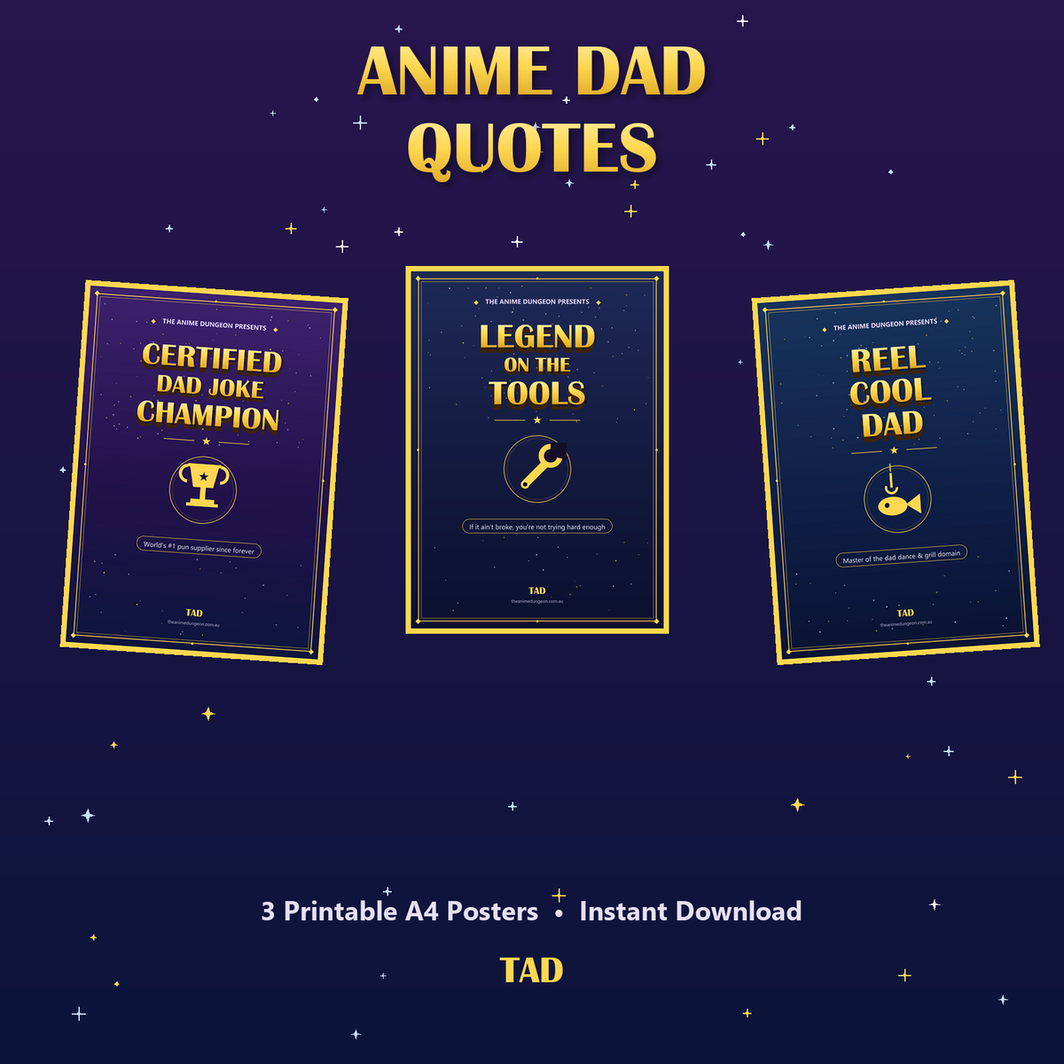 Anime Dad Quotes Printable Wall Art — 3 A4 Posters — pack_cover