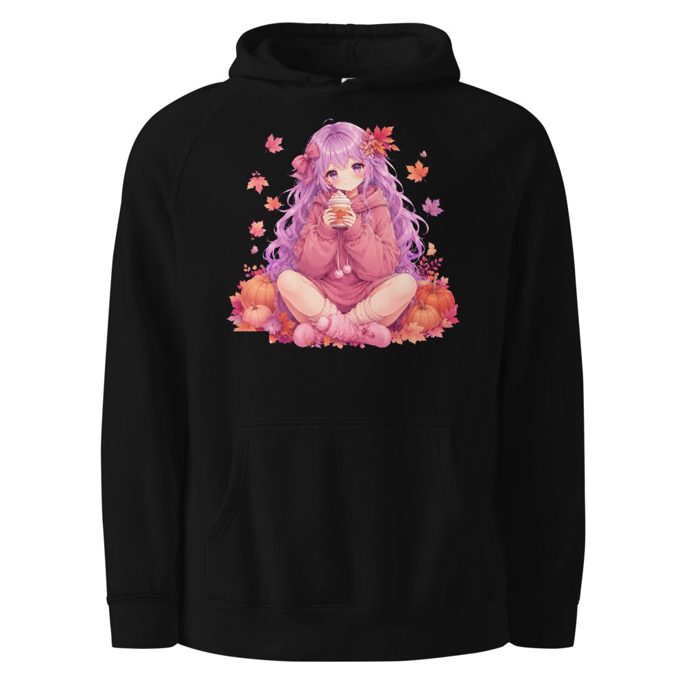 Soft Girl Autumn | Kawaii Pastel Anime Hoodie | Cute Cozy Fall Aesthetic mockup — Black