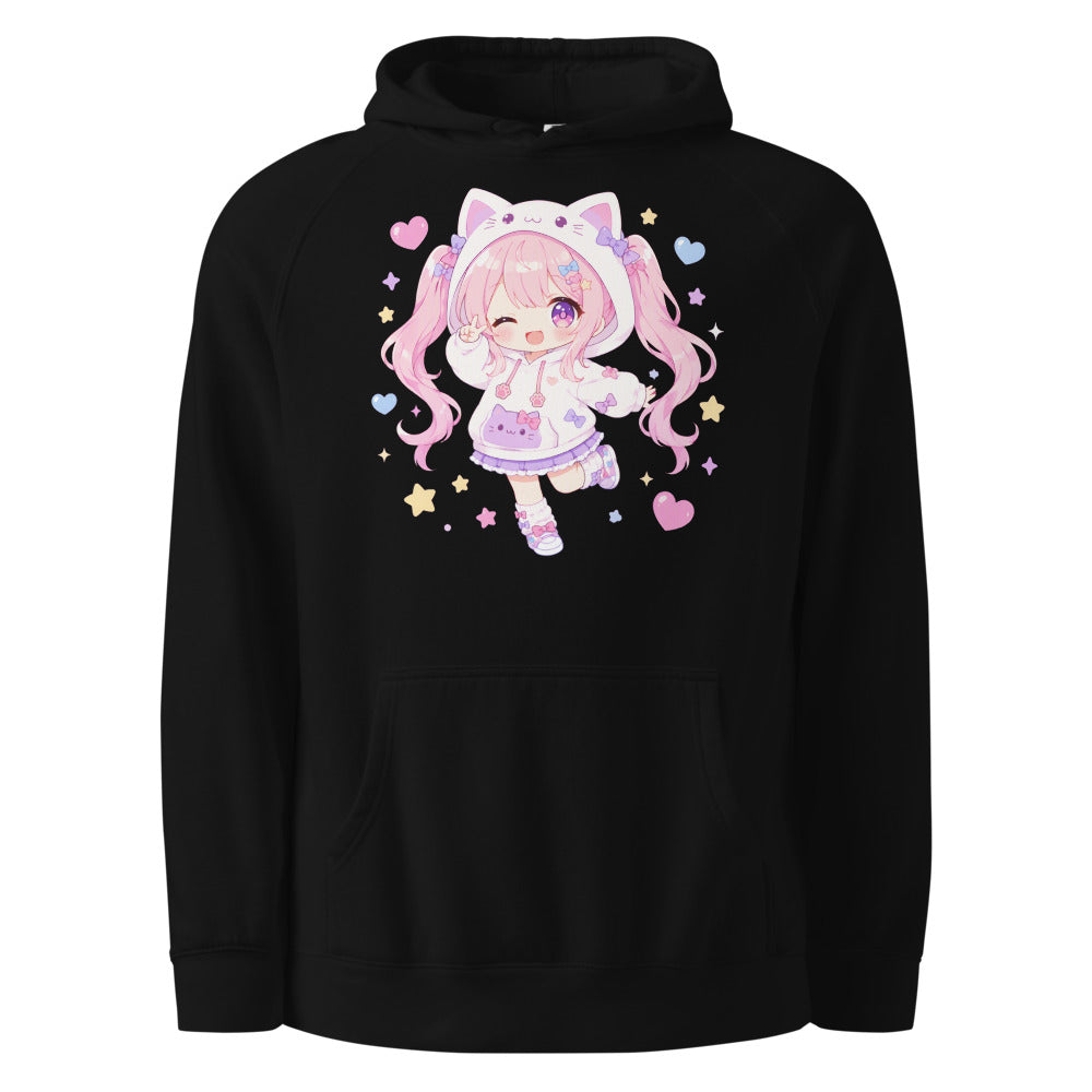 Kawaii Anime Girl Hoodie - Cute Chibi Pastel Sweatshirt | Anime Lover Gift mockup — Black