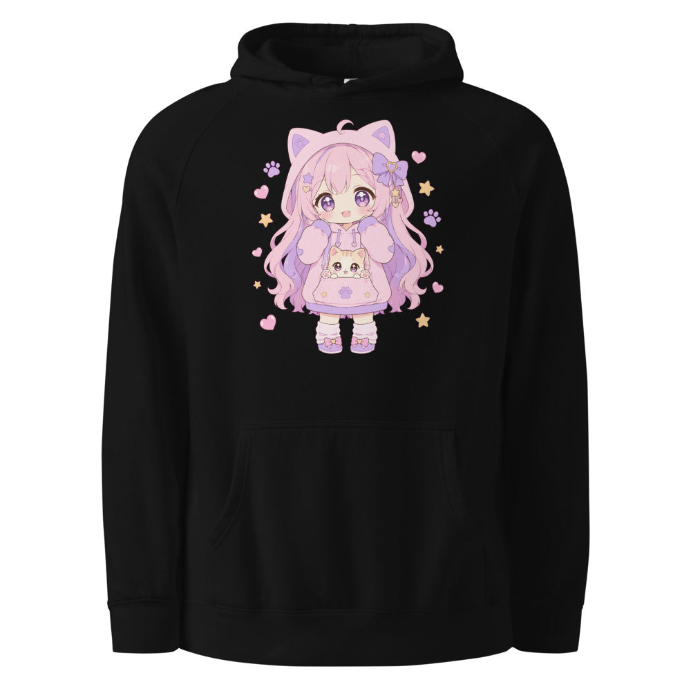 Cat in My Pouch Hoodie - Kawaii Anime Cat Sweatshirt | Cute Cat Lover Gift mockup — Black