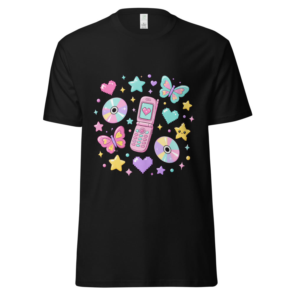 Y2K Aesthetic Symbols T-Shirt | Kawaii Retro Digital Dreams mockup — Black
