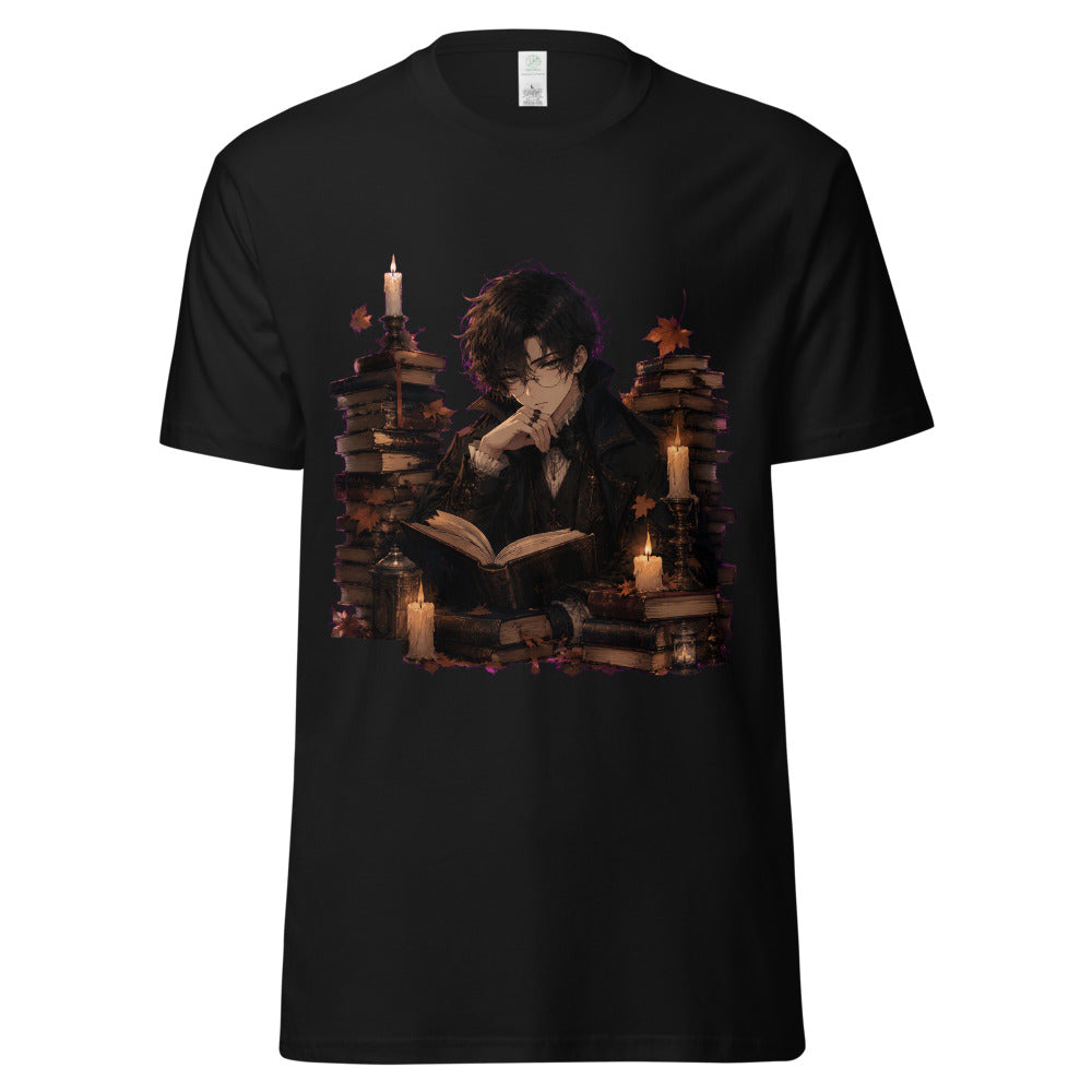 Midnight Scholar | Dark Academia Anime T-Shirt | Gothic Literary Aesthetic mockup — Black