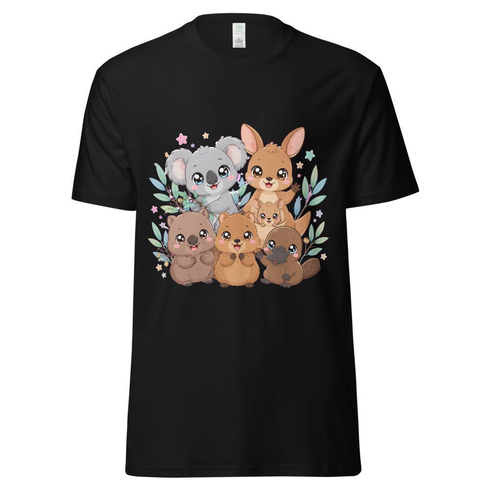 Kawaii Aussie Squad - Cute Australian Animals T-Shirt | Anime Style Chibi Tee mockup — Black