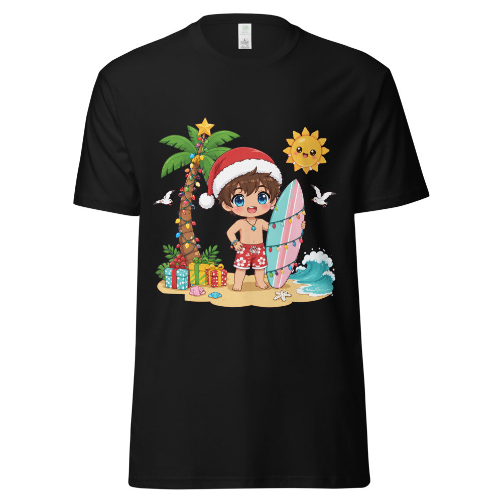 Kawaii Beach Christmas T-Shirt - Cute Anime Summer Christmas Tee | Beach Lover Gift mockup — Black