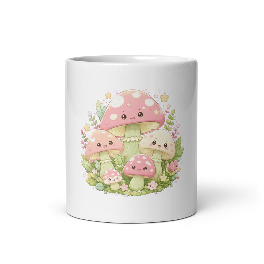 Kawaii Mushroom Patch Mug - Cute Cottagecore Anime Fungi Coffee Cup mockup 3