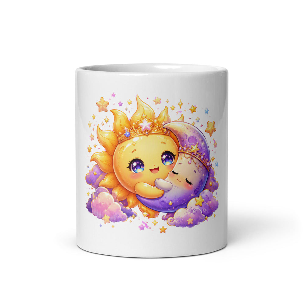 Celestial Companions | Kawaii Sun & Moon Anime Mug | Cute Celestial Coffee Cup mockup 3