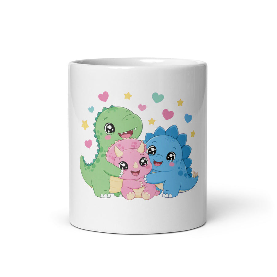 Kawaii Dino Squad Mug - Cute Chibi Dinosaur Coffee Cup | Pastel Anime Dino Gift mockup 3