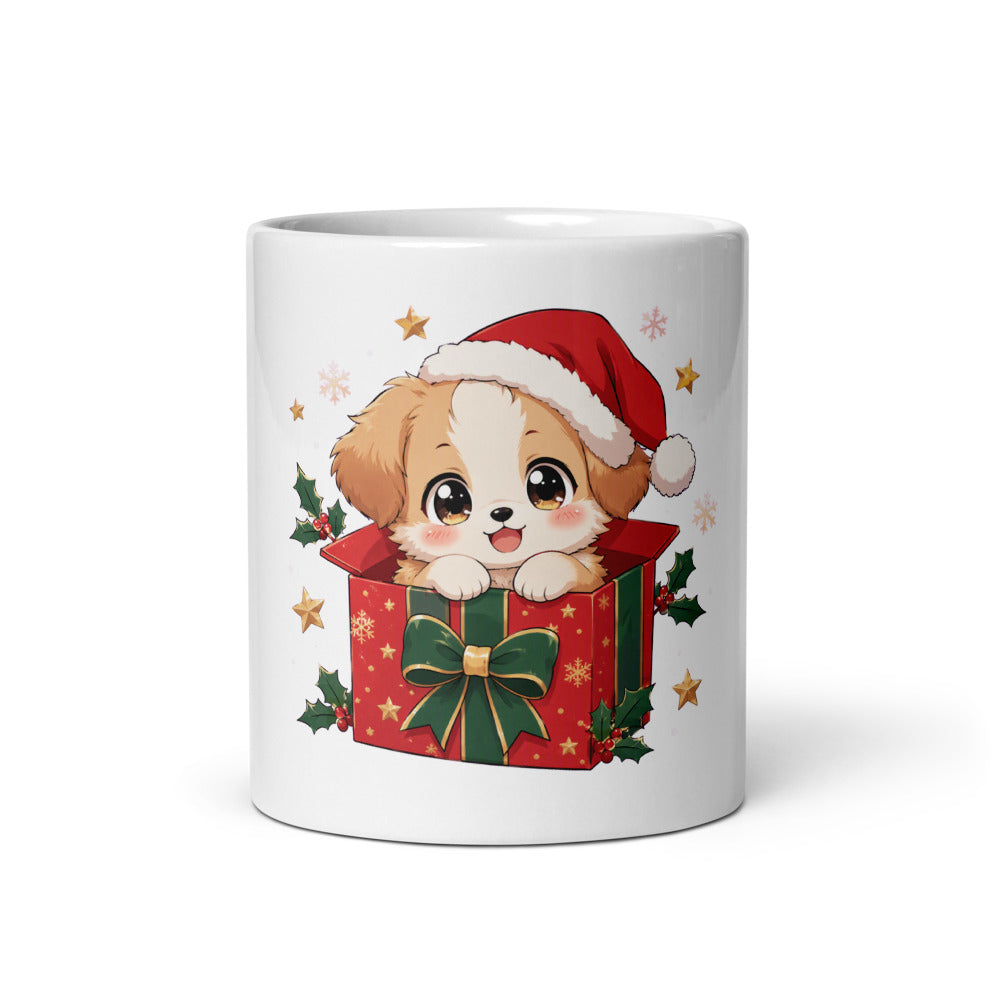 Cute Dog Christmas Mug - Kawaii Santa Puppy Gift mockup 3