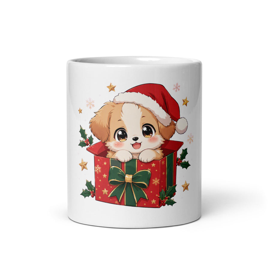 Cute Dog Christmas Mug - Kawaii Santa Puppy Gift mockup 3